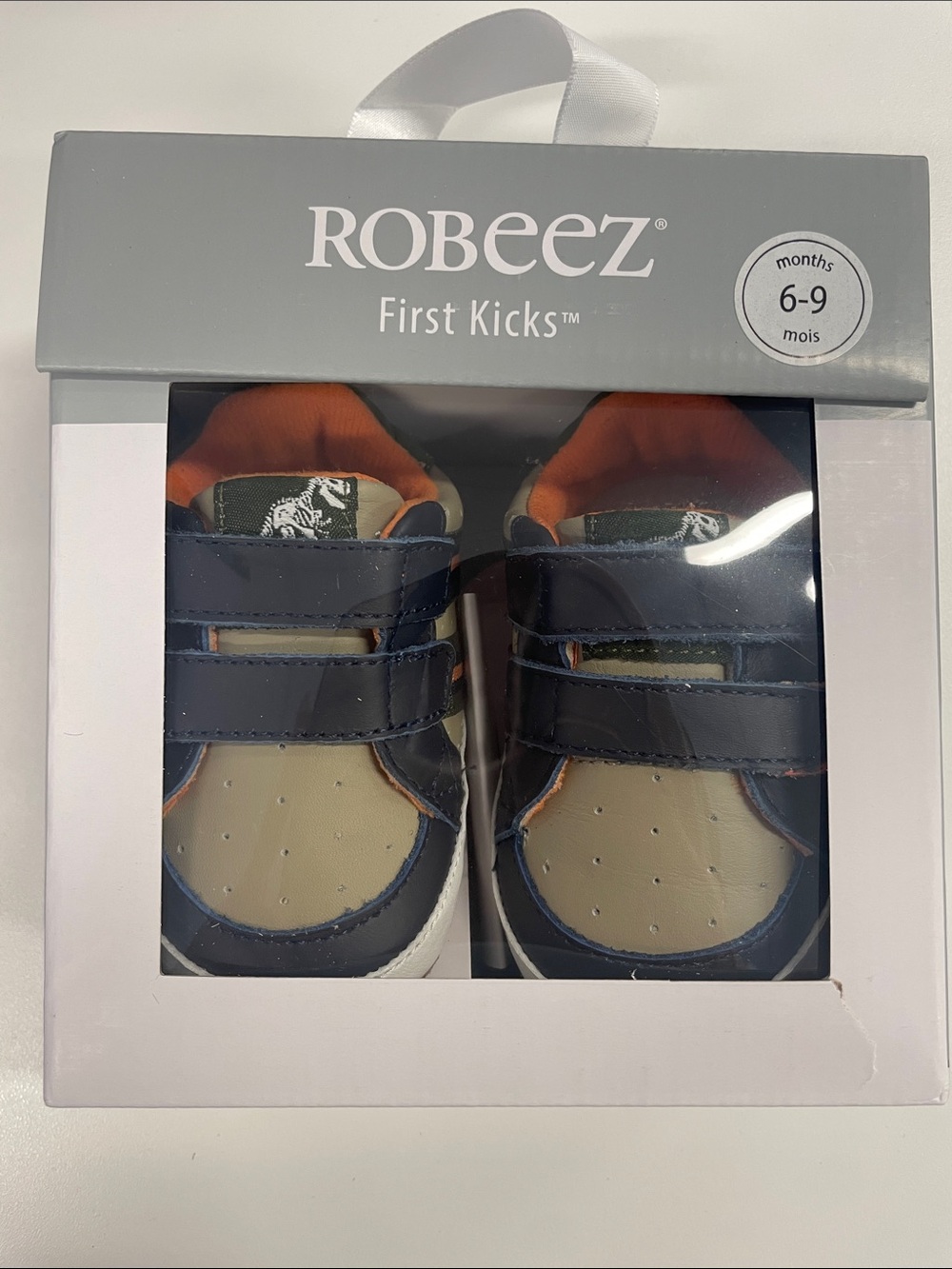 Robeez Navy, Cream & Orange First Kicks Baby Shoes